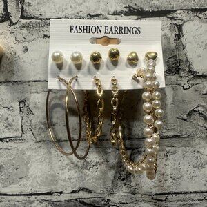 NWT Fashion Earrings Full Set ( 3 Studs, 3 Medium/ Large Hoops)
